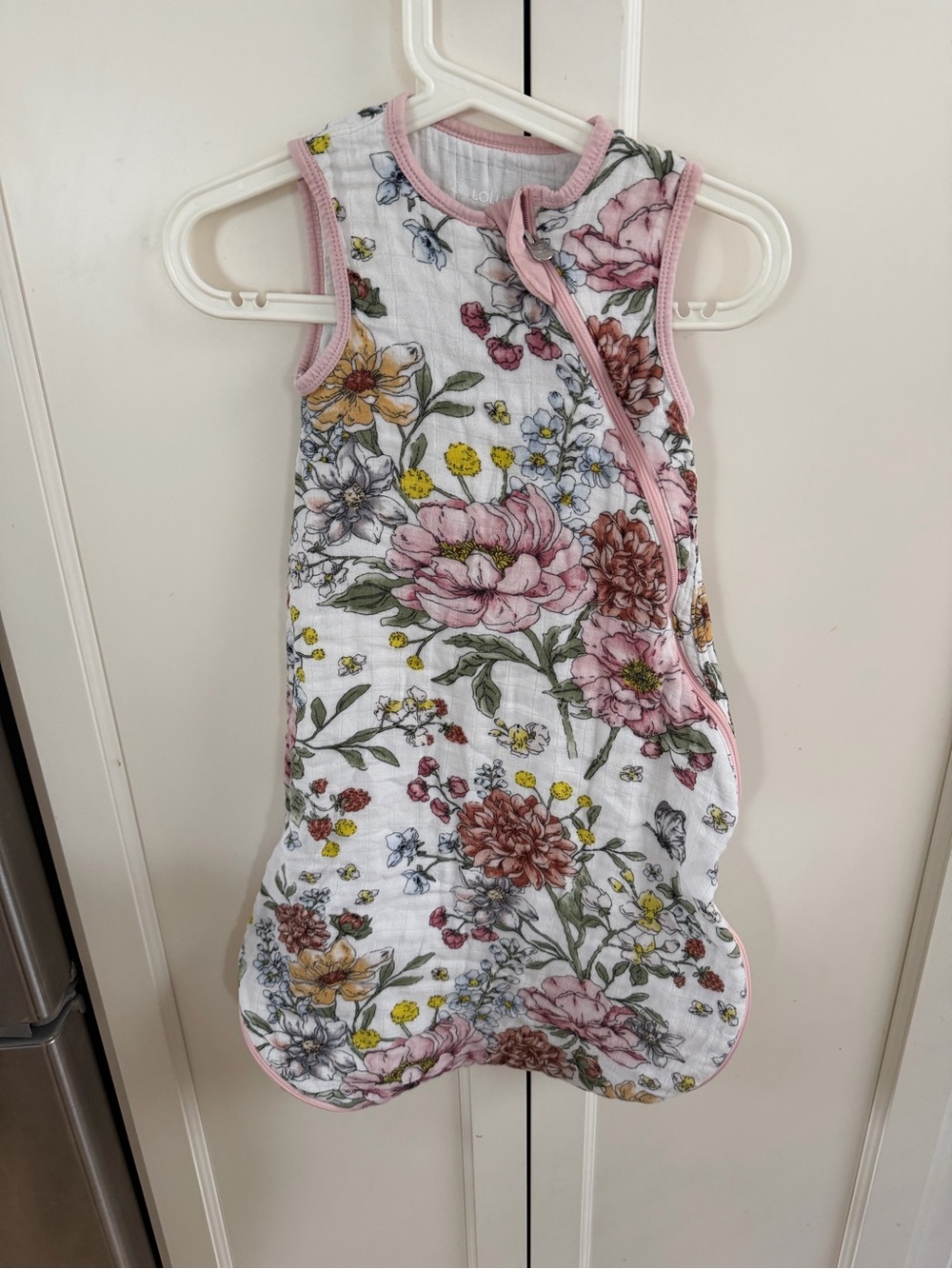 Loulou lollipop 6-12m bamboo Floral Sleeveless Baby Sleep Sack - Pink Trim